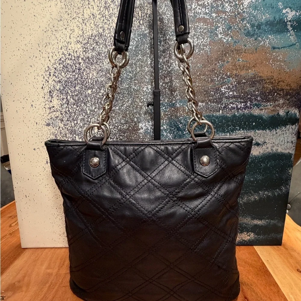 Laura Ashley y2k Vintage Quilted Tote with Silver tone‎ chain/leather strap